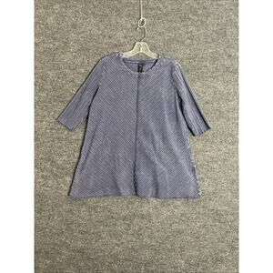 Focus Casual Lite Womens Tunic Shirt Sz Small Blue Ribbed Short Sleeve Lagenlook